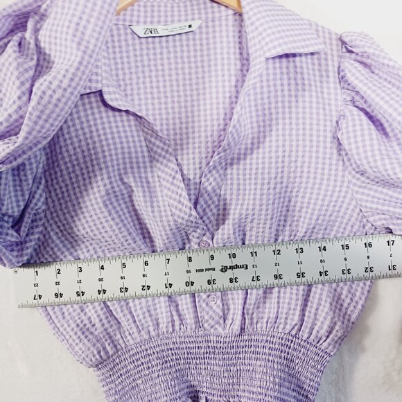 Zara, Lavender & White Gingham Check Crop Top, Long Sleeve, Renaissance, Peasant - Picture 8 of 14
